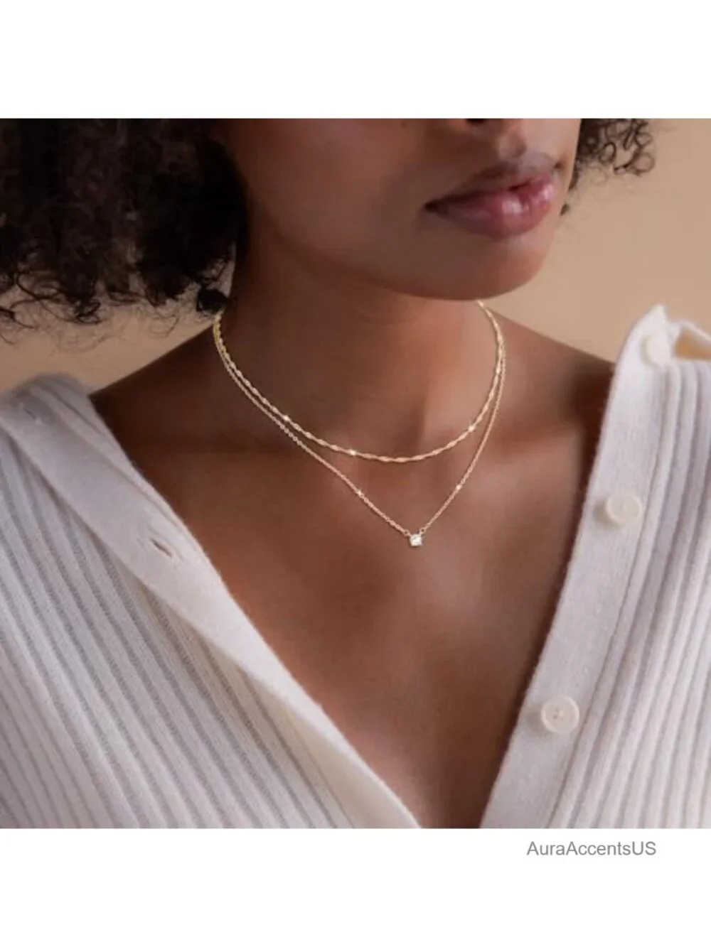 Dainty 14K Gold Plated Cubic Zirconia Layered Necklace Set for Women, Choker &